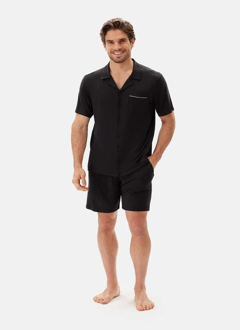 داجي Shirt & Shorts Pajama Set Spread Collar Supreme Mid Rise Sleepwear