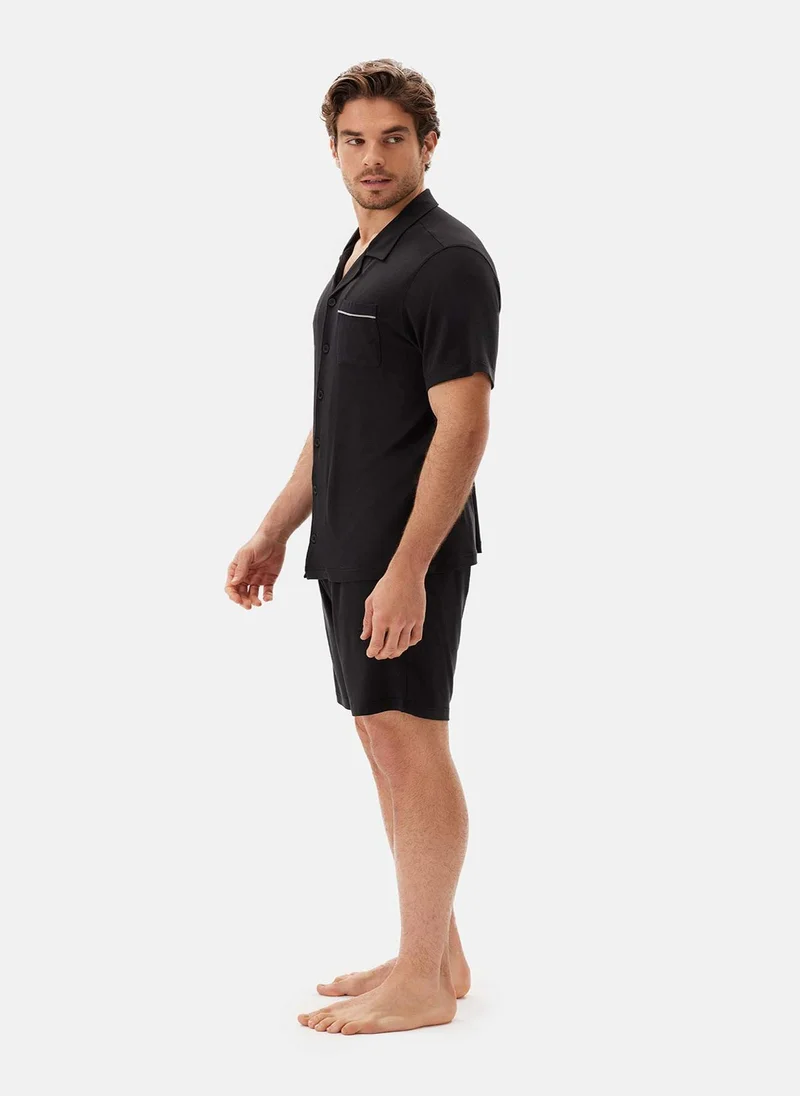 داجي Shirt & Shorts Pajama Set Spread Collar Supreme Mid Rise Sleepwear