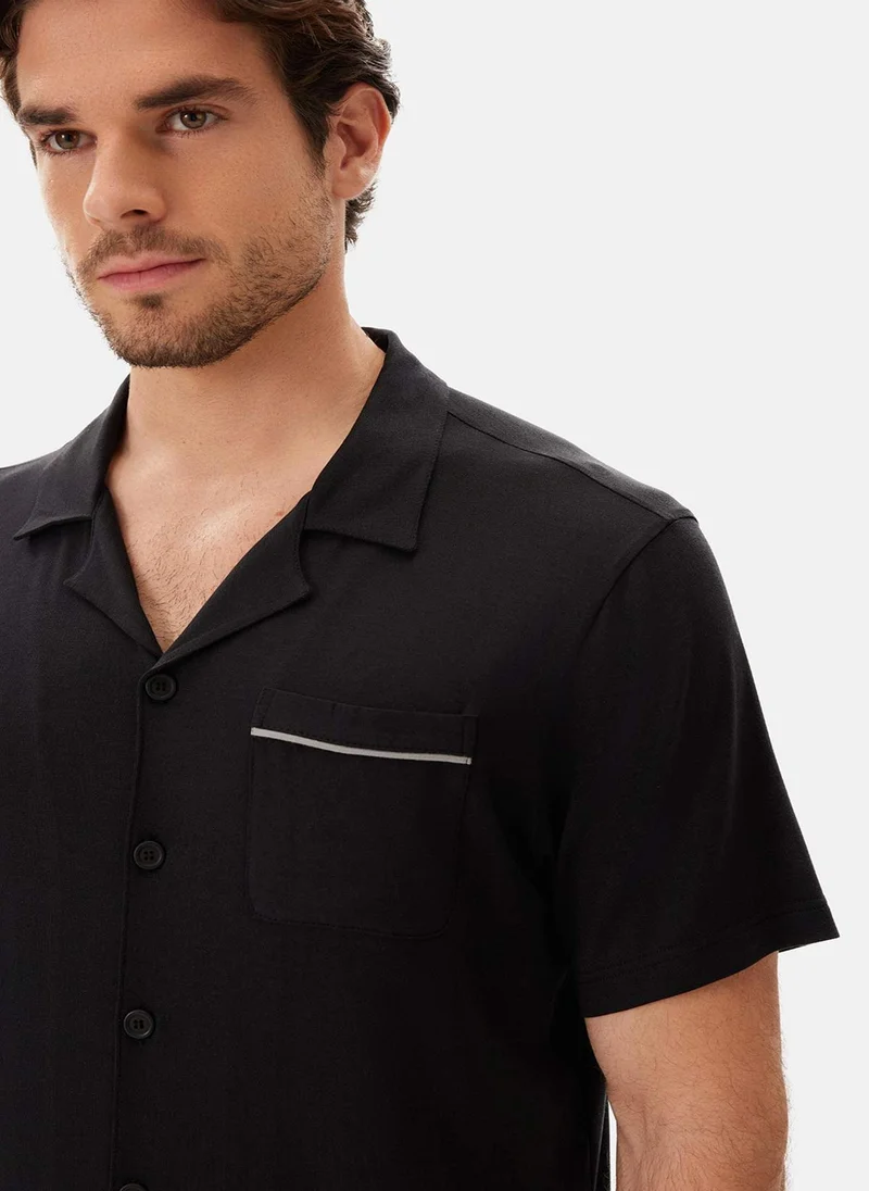 داجي Shirt & Shorts Pajama Set Spread Collar Supreme Mid Rise Sleepwear