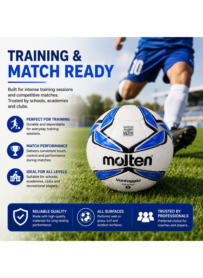 molten Vantaggio Football Size 5 Training & Match Soccer Ball – White/Blue - Image 5