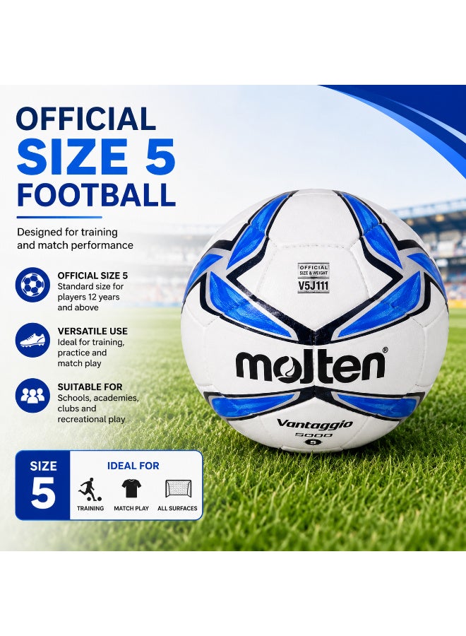 molten Vantaggio Football Size 5 Training & Match Soccer Ball – White/Blue - Image 2
