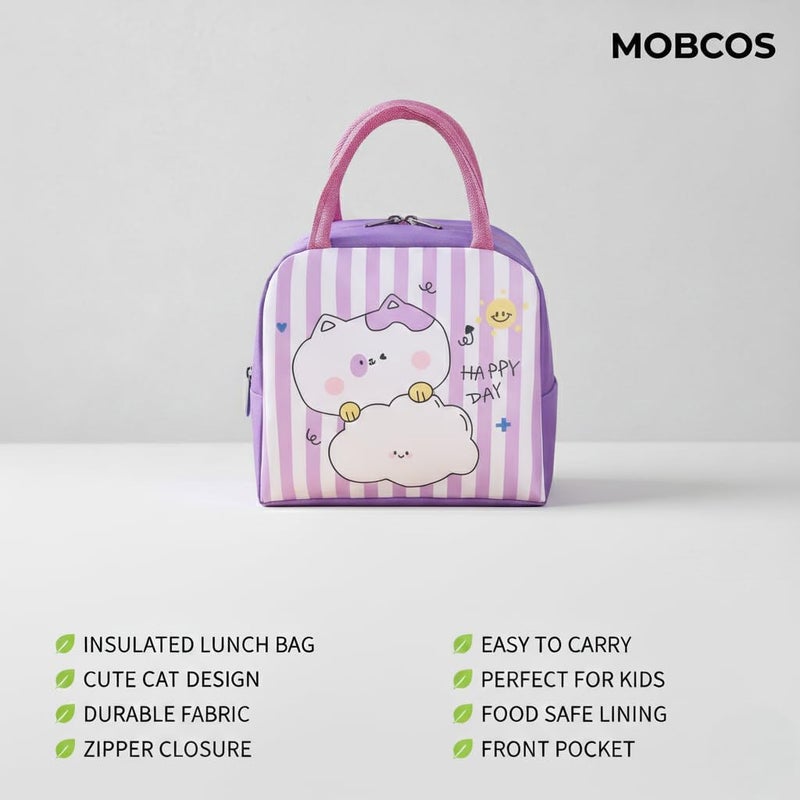 Mobcos Cat Line Purple Large Capacity Insulated Lunch Bag | Waterproof & Stain-Resistant Meal Tote with Advanced Temperature Retention | Durable Polyester Lunch Bag for Office & School - Image 3