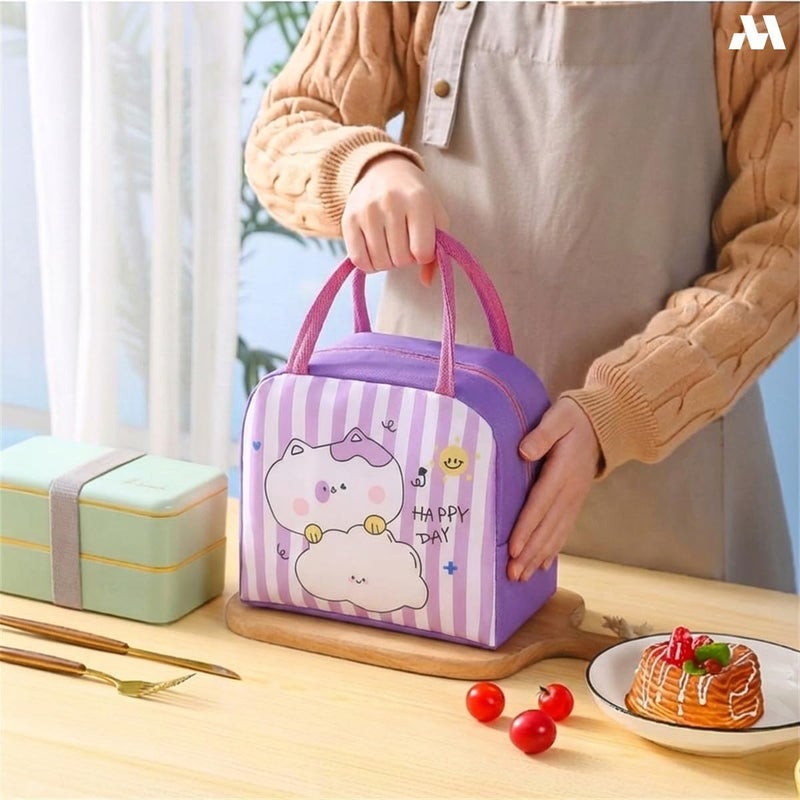 Mobcos Cat Line Purple Large Capacity Insulated Lunch Bag | Waterproof & Stain-Resistant Meal Tote with Advanced Temperature Retention | Durable Polyester Lunch Bag for Office & School - Image 4