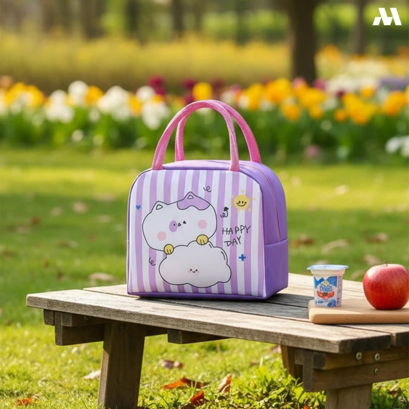 Mobcos Cat Line Purple Large Capacity Insulated Lunch Bag | Waterproof & Stain-Resistant Meal Tote with Advanced Temperature Retention | Durable Polyester Lunch Bag for Office & School - Image 5