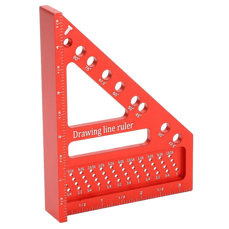 مسطرة مثلثة من سبائك الألومنيوم 0 90 درجة أداة قياس مع فتحات تحديد الزوايا - Image 4
