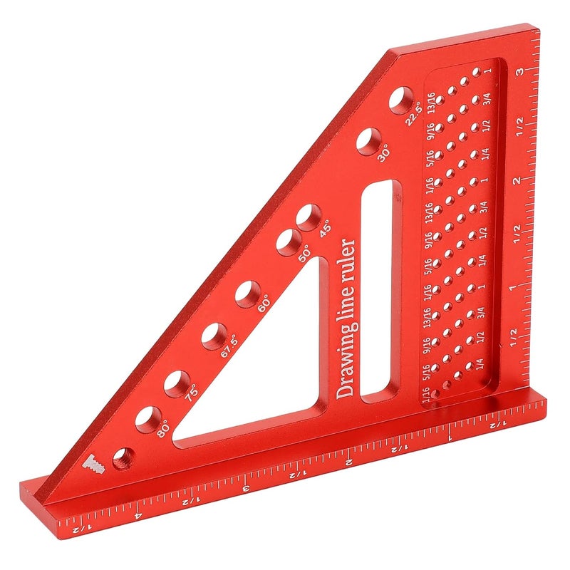 مسطرة مثلثة من سبائك الألومنيوم 0 90 درجة أداة قياس مع فتحات تحديد الزوايا - Image 2