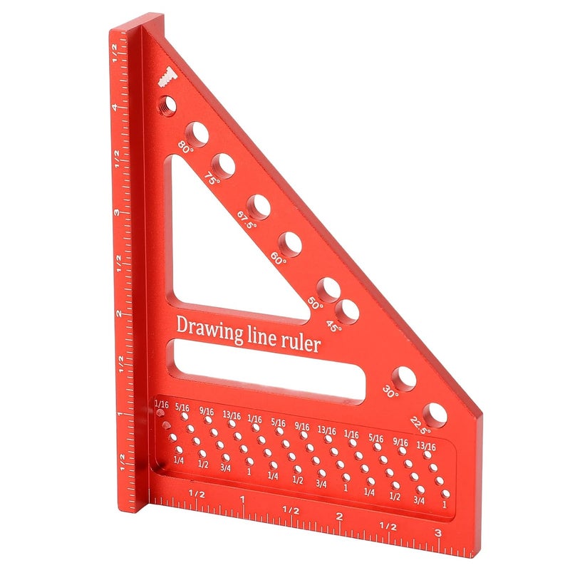 مسطرة مثلثة من سبائك الألومنيوم 0 90 درجة أداة قياس مع فتحات تحديد الزوايا - Image 3