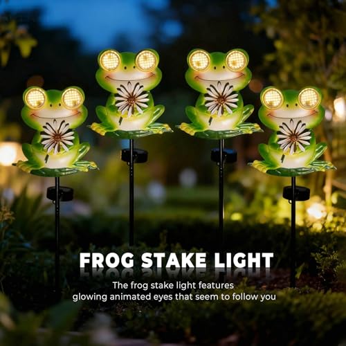 esgarden LEDs Dynamic Eyes Solar Stake Lights for Garden Frog Garden Gifts Metal Warm White Stakes Lights for Lawn Ornaments, Yard Art, Pathway, Patio Decorations Gift for Mom Dad Grandma - Image 5