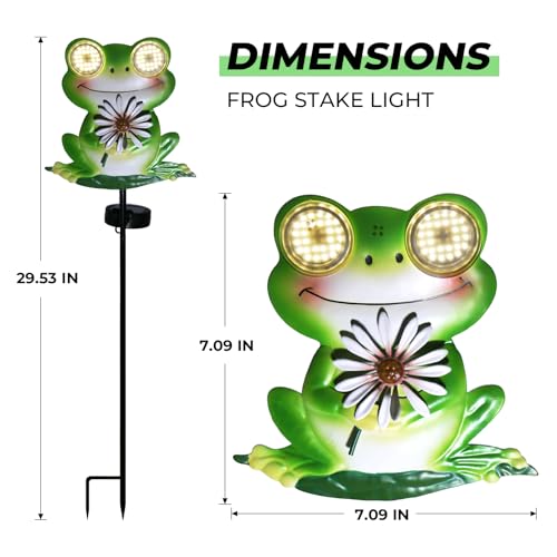 esgarden LEDs Dynamic Eyes Solar Stake Lights for Garden Frog Garden Gifts Metal Warm White Stakes Lights for Lawn Ornaments, Yard Art, Pathway, Patio Decorations Gift for Mom Dad Grandma - Image 3
