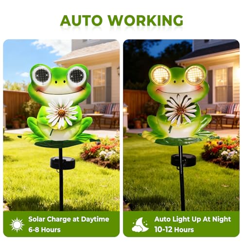 esgarden LEDs Dynamic Eyes Solar Stake Lights for Garden Frog Garden Gifts Metal Warm White Stakes Lights for Lawn Ornaments, Yard Art, Pathway, Patio Decorations Gift for Mom Dad Grandma - Image 2