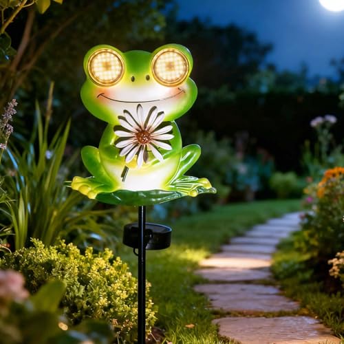 esgarden LEDs Dynamic Eyes Solar Stake Lights for Garden Frog Garden Gifts Metal Warm White Stakes Lights for Lawn Ornaments, Yard Art, Pathway, Patio Decorations Gift for Mom Dad Grandma - Image 4