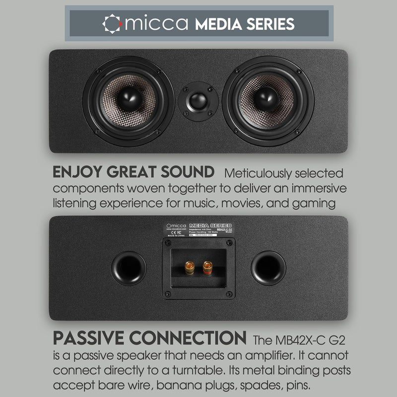 Micca MB42X-C G2 Center Channel Speaker for Home Theater Surround Sound, 2-Way Passive Speaker (Black, Each) - Image 3