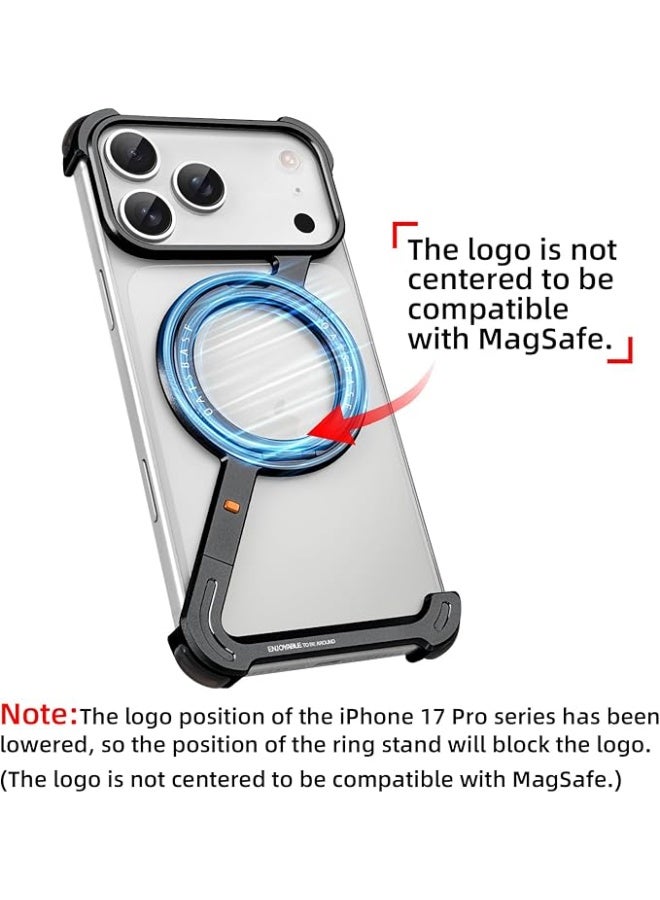 Oatsbasf iPhone 17 Pro Max Frameless Phone Case with 360° Rotation Kickstand Aluminum Metal Bumper Z Case Black - Image 5