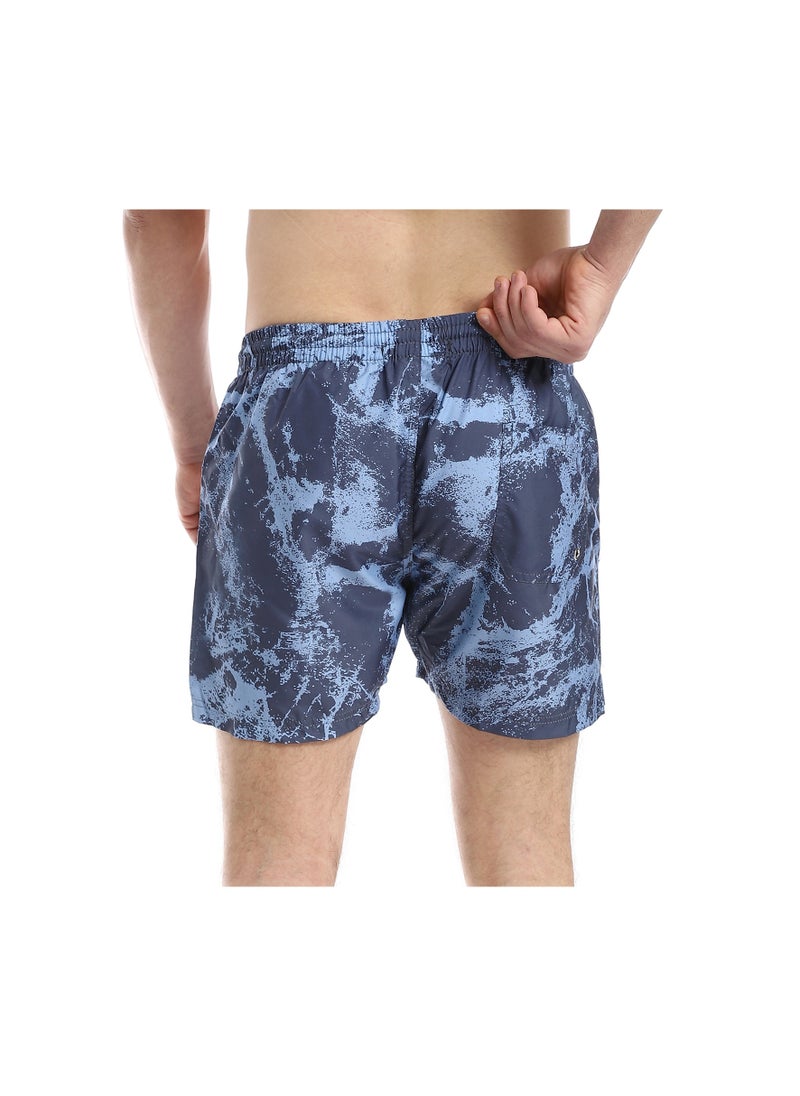 Pavone - Self Pattern Elastic Waist Swim Shorts - Shades of Blue - Image 1