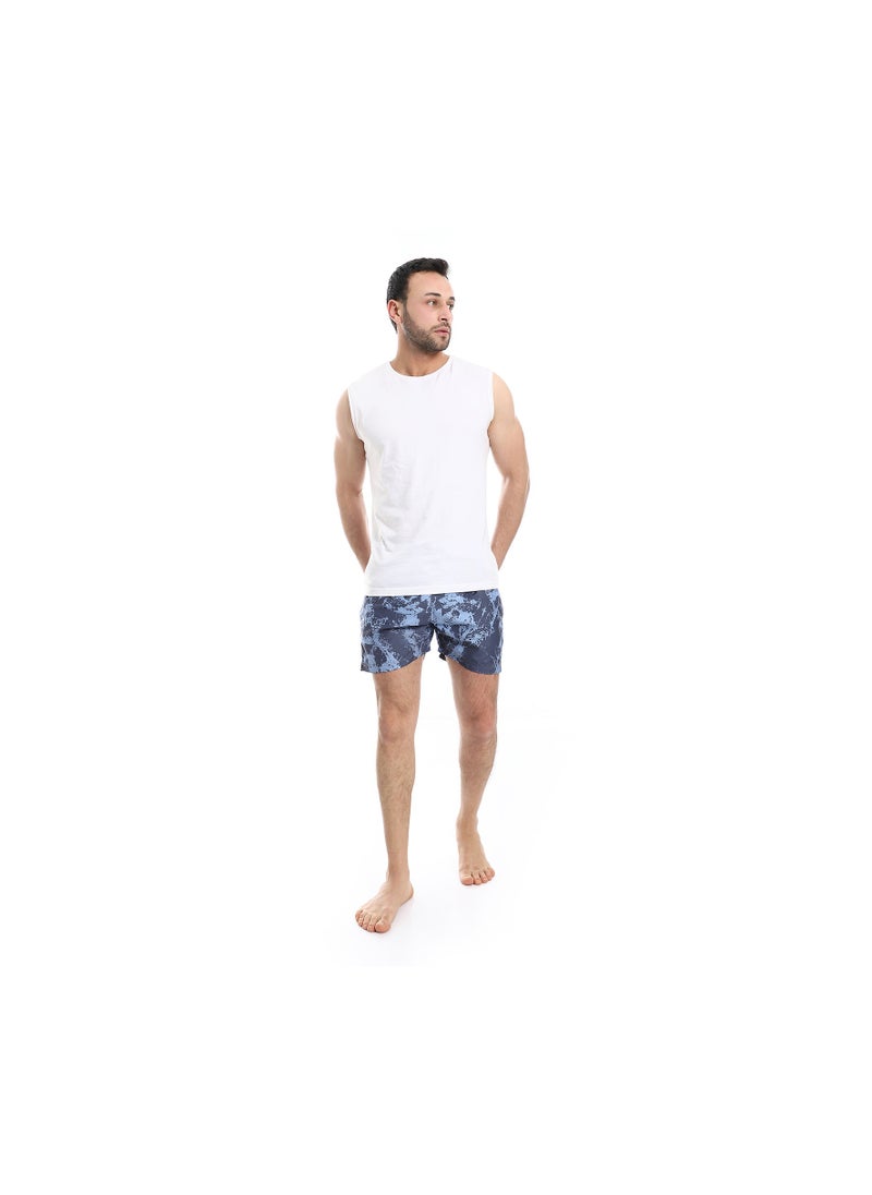 Pavone - Self Pattern Elastic Waist Swim Shorts - Shades of Blue - Image 1