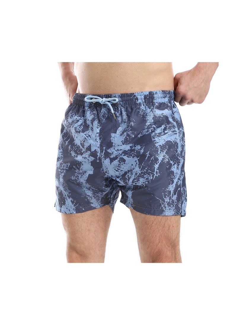 Pavone - Self Pattern Elastic Waist Swim Shorts - Shades of Blue - Image 1