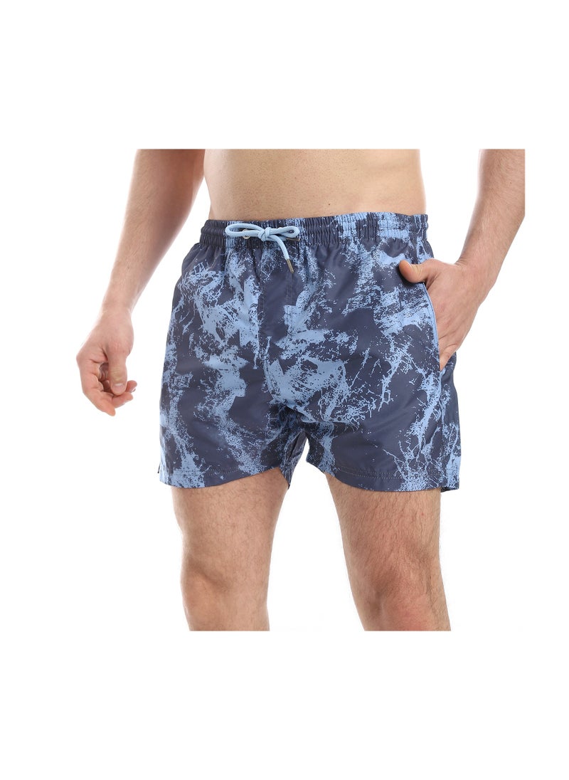 Pavone - Self Pattern Elastic Waist Swim Shorts - Shades of Blue - Image 1