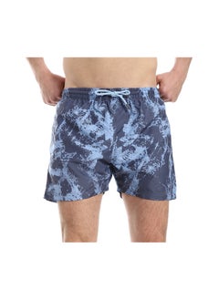 Self Pattern Elastic Waist Swim Shorts - Shades of Blue