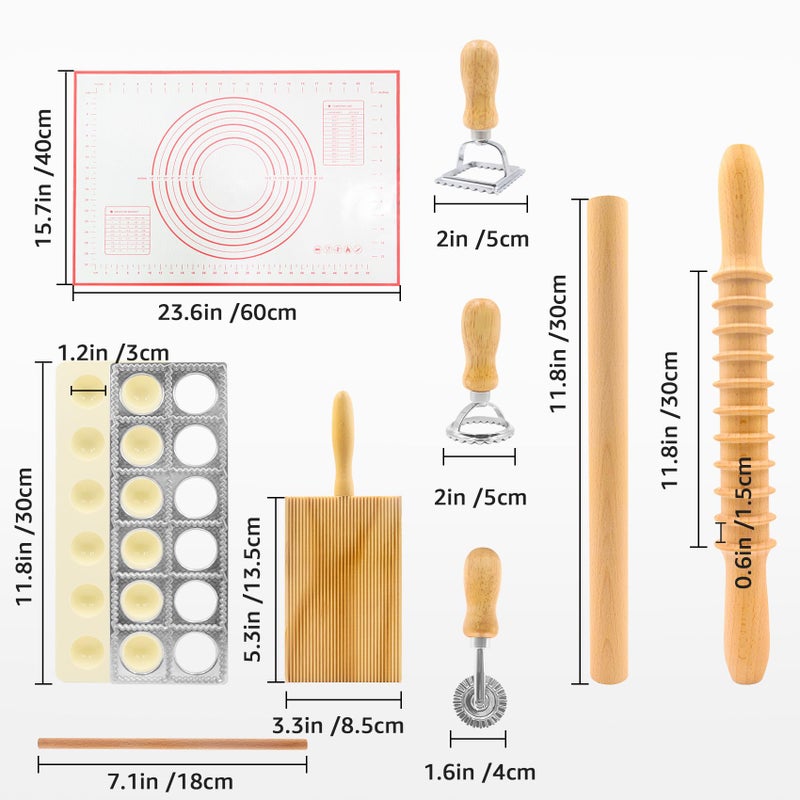 GIASSVIO 8in1 Ravioli Gnocchi Pasta Dumpling Noodle Maker Cutter Press Mold Stamp - Pasta Manual Accessories Homemade Essentials Making Tool Kit w/Silicone Pastry Mats, Wooden Dough Roller Rolling Pin - Image 2