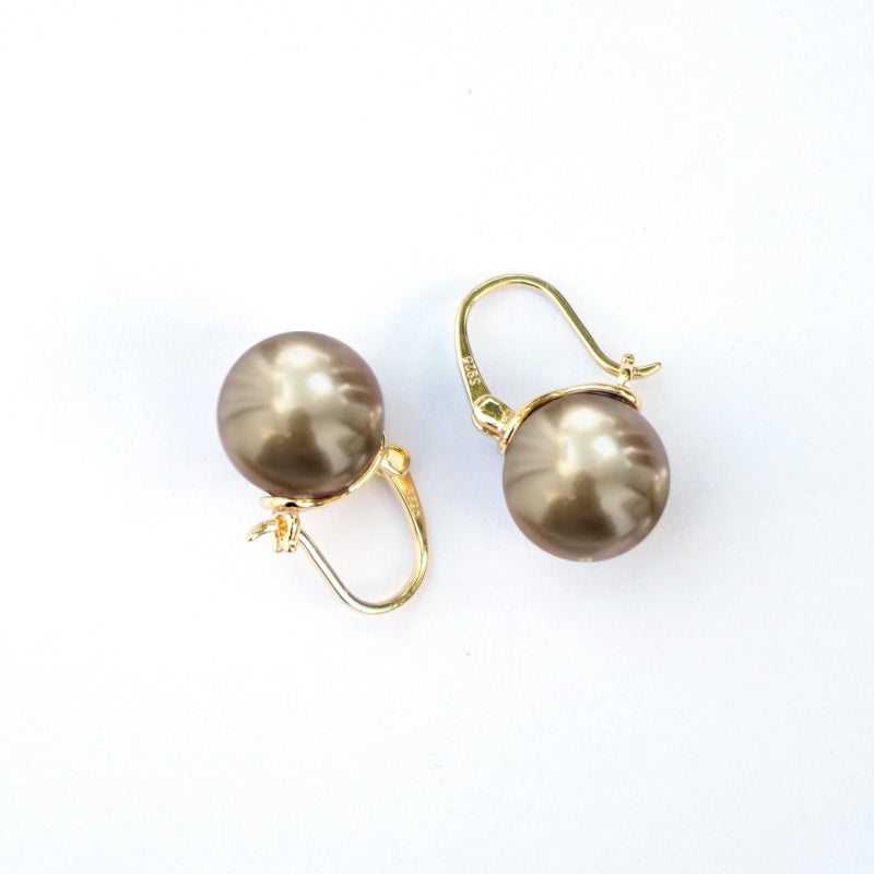 OwMell Elegant 925 Sterling Silver Pearl Drop Earrings Dangle Stud Gold Plated Earrings for Women Large Size 12mm - Champagne Gold - Image 4