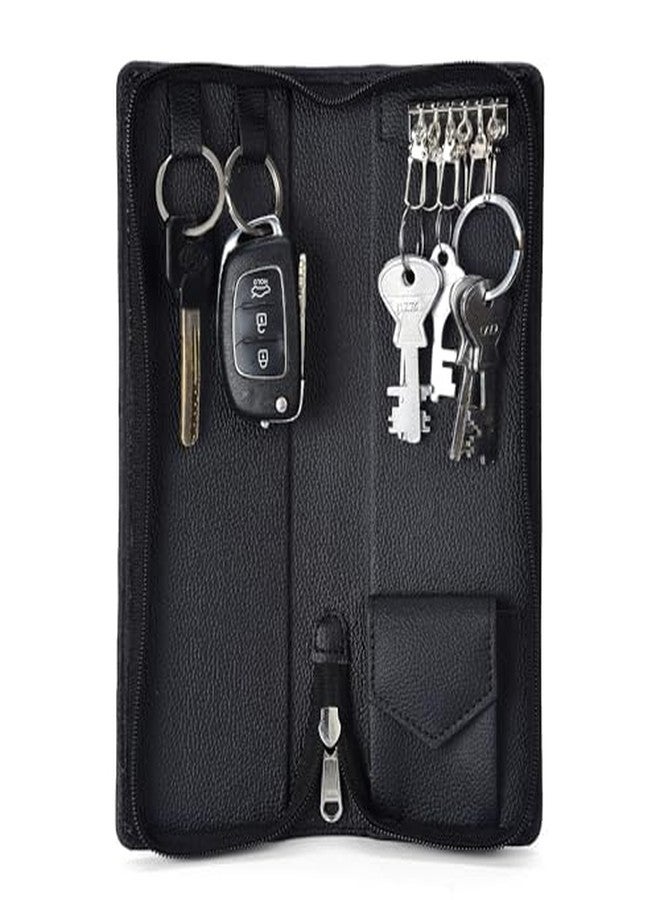 Essart PU Leather Key Organizer Pouch - Durable Key Case Locker Key Holder with Metal Hooks & Smooth Zip Premium PU Leather Key Wallet for Men & Women - Image 3