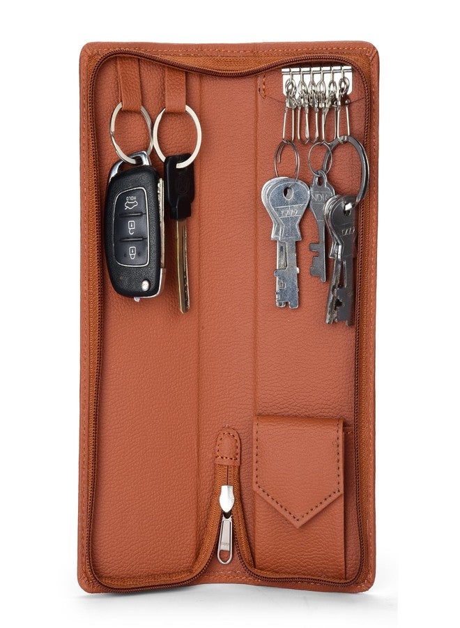 Essart PU Leather Key Organizer Pouch - Durable Key Case Locker Key Holder with Metal Hooks & Smooth Zip Premium PU Leather Key Wallet for Men & Women - Image 5