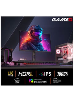 GAMEO GAMEO 27" Gaming Monitor, E Series Fast IPS, FHD (1920x1080) 180Hz Refresh Rate, 1ms Response Time, HDR, FreeSync, Adjustable Stand, HDMI 2.1 & DP 1.4 - Ideal for eSports & Console Gaming - PS5, VR MR27FHD180IPS Flat Black  - Image 1
