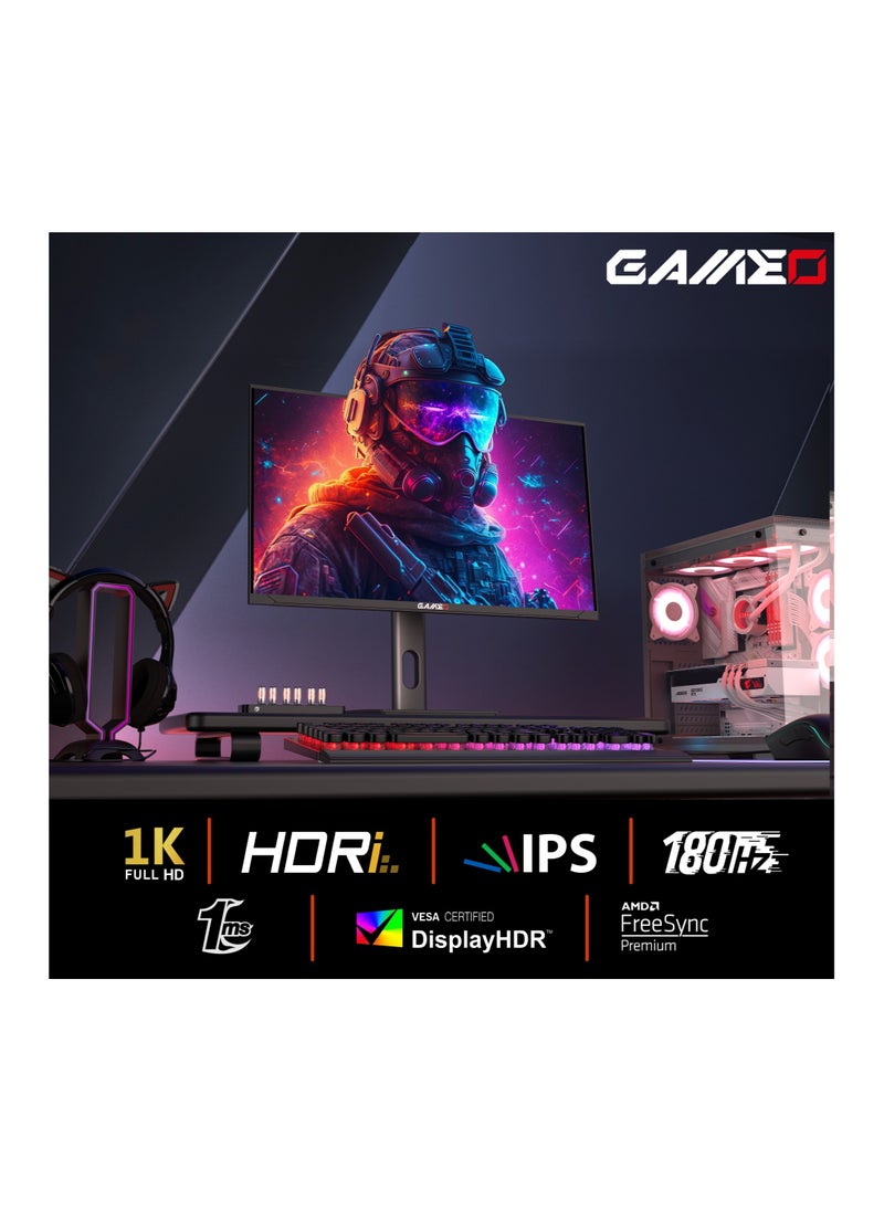 GAMEO - 27" Gaming Monitor, E Series Fast IPS, FHD (1920x1080) 180Hz Refresh Rate, 1ms Response Time, HDR, FreeSync, Adjustable Stand, HDMI 2.1 & DP 1.4 - Ideal for eSports & Console Gaming - PS5, VR MR27FHD180IPS Flat Black - Image 1
