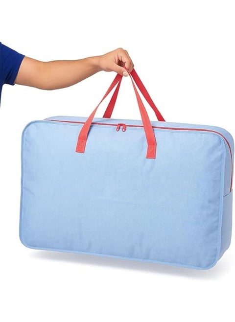 Jumbo Waterproof Storage Bag with Zipper and Handles for Laundry, Bedding, Clothes, Moving, Shopping, Foldable Organizer Bag for Travel and Home Use, 70 x 50 x 30cm (Light Blue)