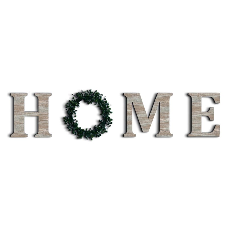Chalk My Theme Chalk My Theme HOME Word With Ring Wreath Garland Wooden Sign Wall Art For Home Decoration Home Word Showpiece Wall Hanging Rustic