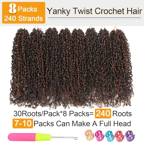 Aksice Pre-looped Yanky Twist Crochet Hair 8 Inch 8 Packs Bohemian Passion Twist Spring Mini Twist Crochet Hair for Black Women Boho Crochet Braids Synthetic (#1b/h/30) - Image 3