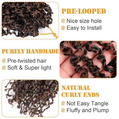 Aksice Pre-looped Yanky Twist Crochet Hair 8 Inch 8 Packs Bohemian Passion Twist Spring Mini Twist Crochet Hair for Black Women Boho Crochet Braids Synthetic (#1b/h/30) - Image 4