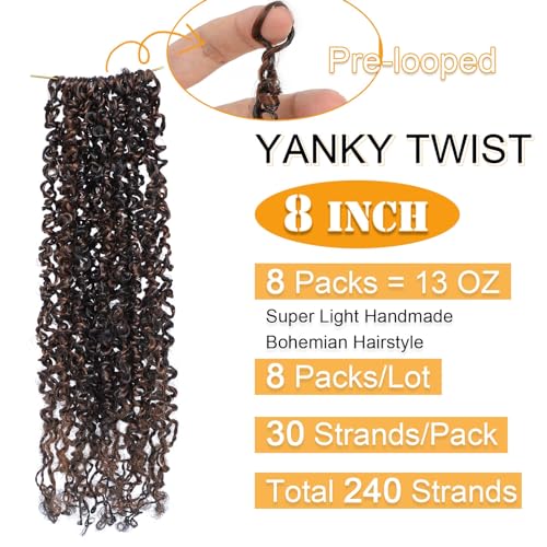 Aksice Pre-looped Yanky Twist Crochet Hair 8 Inch 8 Packs Bohemian Passion Twist Spring Mini Twist Crochet Hair for Black Women Boho Crochet Braids Synthetic (#1b/h/30) - Image 2