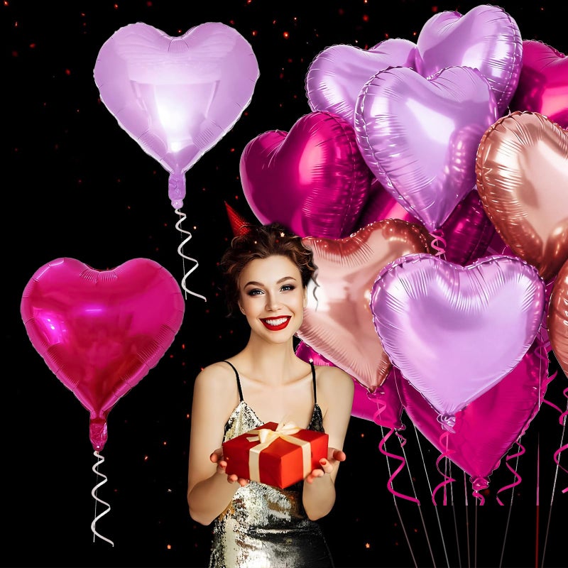 Froova Heart Balloons 24 Pcs 18 Inch Valentines Day Balloons Hot Pink Purple Rose Gold Heart Shaped Mylar Balloon for Girls Women Anniversary Sweet Valentine Day Romantic Decor Special Night Party - Image 4