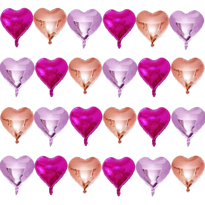 Froova Heart Balloons 24 Pcs 18 Inch Valentines Day Balloons Hot Pink Purple Rose Gold Heart Shaped Mylar Balloon for Girls Women Anniversary Sweet Valentine Day Romantic Decor Special Night Party - Image 1