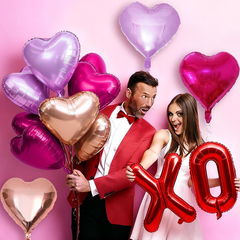 Froova Heart Balloons 24 Pcs 18 Inch Valentines Day Balloons Hot Pink Purple Rose Gold Heart Shaped Mylar Balloon for Girls Women Anniversary Sweet Valentine Day Romantic Decor Special Night Party - Image 5