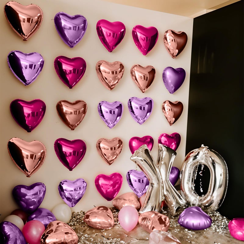Froova Heart Balloons 24 Pcs 18 Inch Valentines Day Balloons Hot Pink Purple Rose Gold Heart Shaped Mylar Balloon for Girls Women Anniversary Sweet Valentine Day Romantic Decor Special Night Party - Image 3