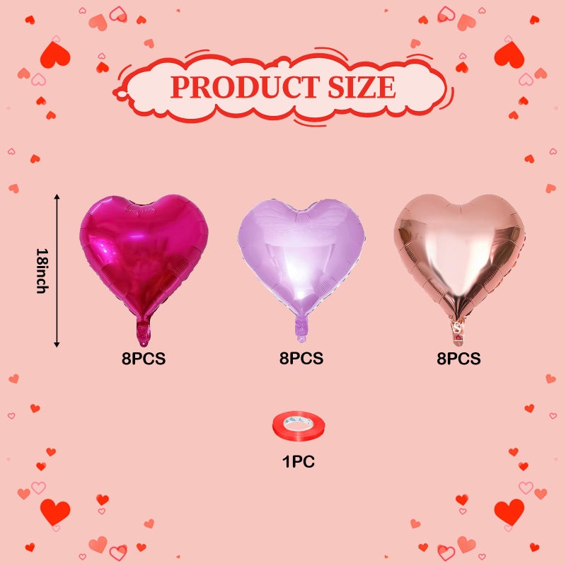 Froova Heart Balloons 24 Pcs 18 Inch Valentines Day Balloons Hot Pink Purple Rose Gold Heart Shaped Mylar Balloon for Girls Women Anniversary Sweet Valentine Day Romantic Decor Special Night Party - Image 2