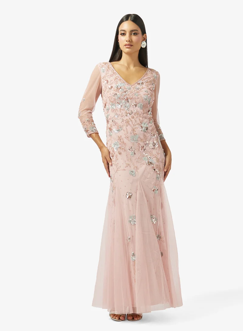 Namshi x Floral Sequined Evening Gown