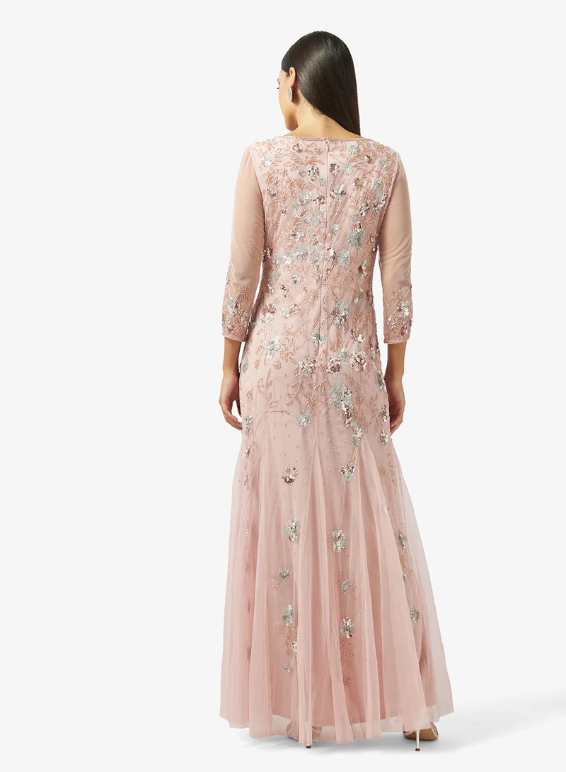 Namshi x Floral Sequined Evening Gown