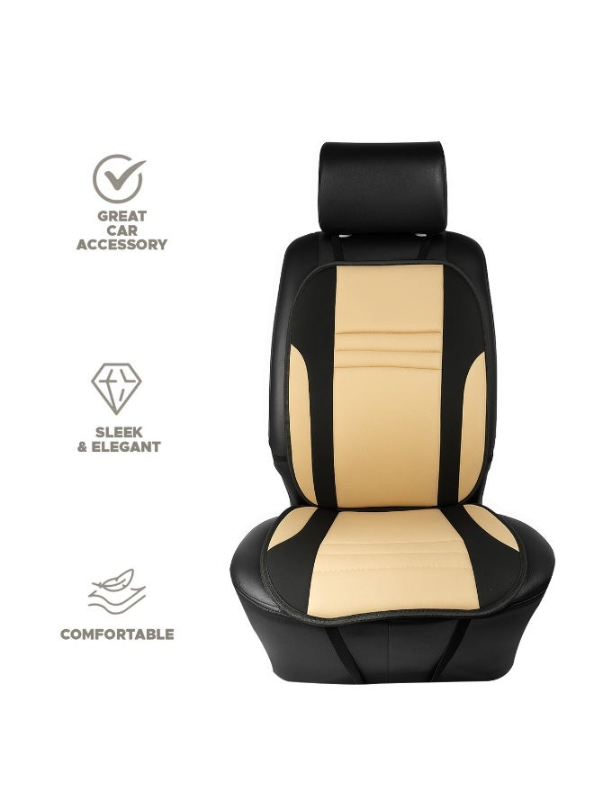 موب وسادة مقعد سيارة عالمية من جلد البولي يوريثين والقماش لتوفير الراحة - دعم مريح، تصميم جيد التهوية، سهلة التركيب، مناسبة للسيارات والشاحنات وسيارات الدفع الرباعي (بيج وأسود) - Image 4