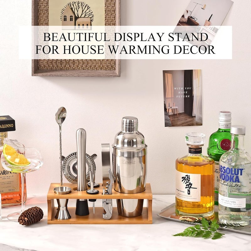 Eocolz Bartender Kit Cocktail Shaker Set with Stand Bar Tool Bar Set for Drink Mixing Home Bartending Kit 11-Piece Bar Cart Accessories: Martini Shaker, Mixer Spoon, Jigger, Muddler, Strainer & Recipes Gifts - Image 4
