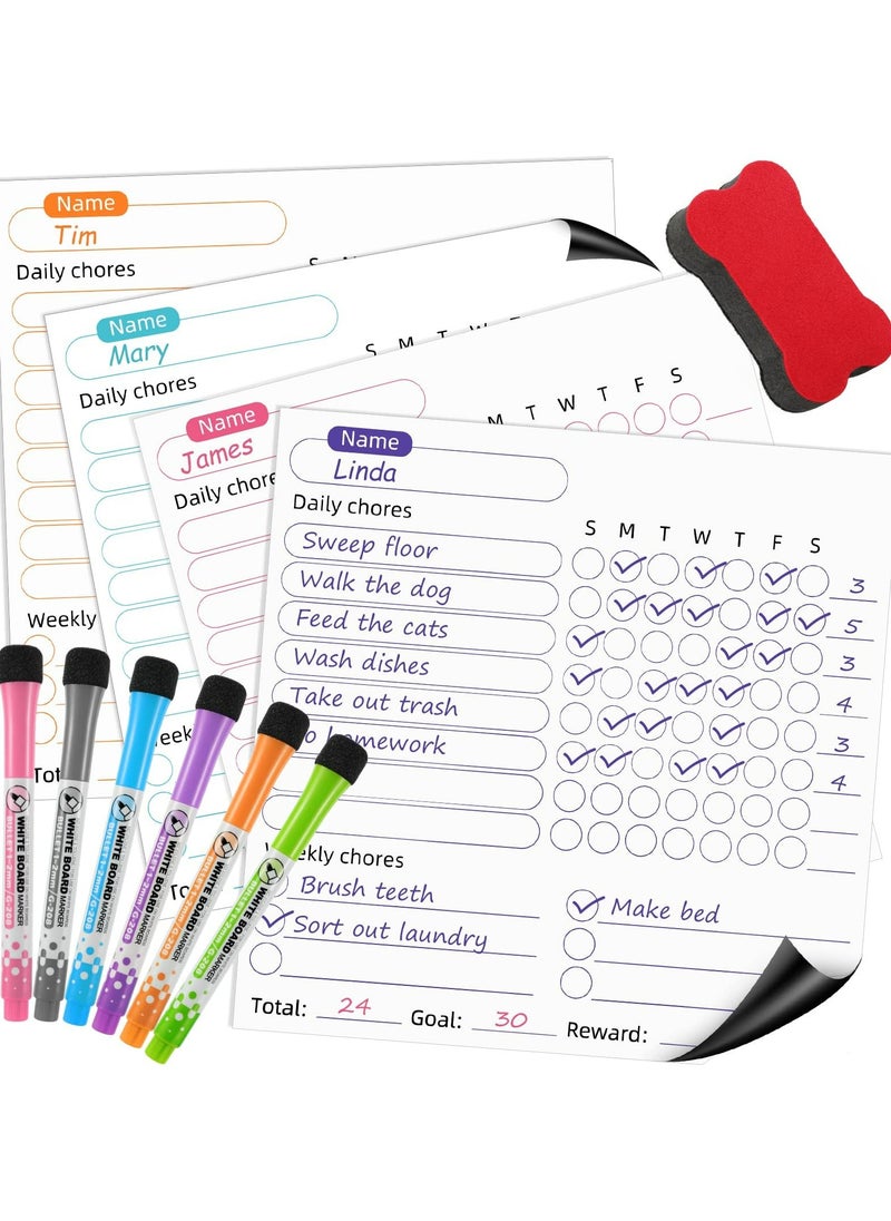 CMGTYYD Magnetic Chore Chart, 4 Pcs Black Board Dry Erase Behavior Charts, 6 Colored Markers with Eraser Caps, one magnetic eraser for Multiple Kids Teens Adults Family, Chores Chart for Kids  - Image 1