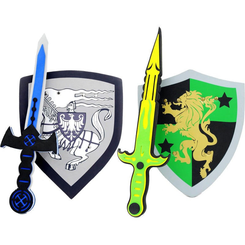 PowerTRC Sword and Shield Play Set Unique Sword and Shield Design Foam Weapons Pretend Play Weapons Kids Play Knights White Eagle and Golden Lion - Image 2
