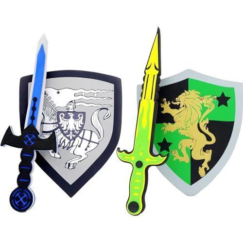 PowerTRC Sword and Shield Play Set Unique Sword and Shield Design Foam Weapons Pretend Play Weapons Kids Play Knights White Eagle and Golden Lion - Image 1