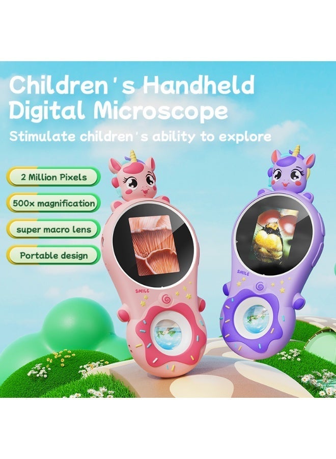 Inskam 370 Pink 500X Digital Microscope 2MP Pocket Microscope with 2 Inch IPS Screen LED Light Portable Handheld Microscope for Kids Education and Inspection - Image 1