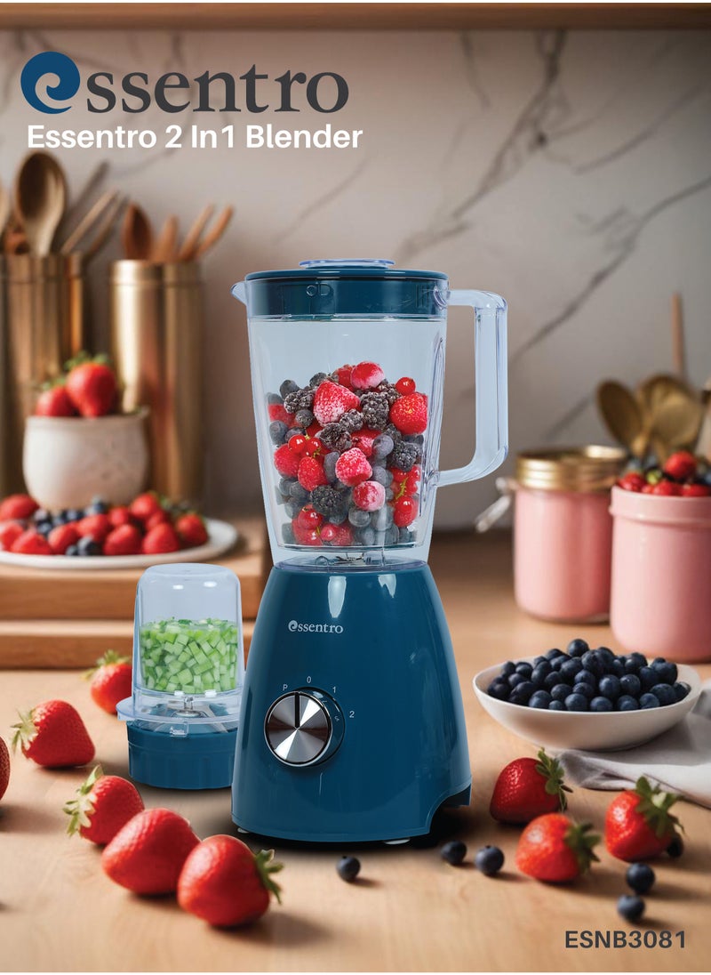 ESSENTRO - Essentro 2-in-1 Blender  650W Power Motor, 2-Speed Settings, Pulse Function, 1.8L Unbreakable Jar & Sharp Durable Blade ESNB3081 - Image 1