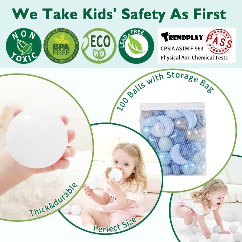 Trendplay Star Ball Ball Balls 100 قطعة مجموعة: مزيج نابض بالحياة من الأشكال - مزيج أشكال النجوم للأطفال المثالية للحفلات Playtime Pearl Blue+Pearl Light+Gray+White - Image 3