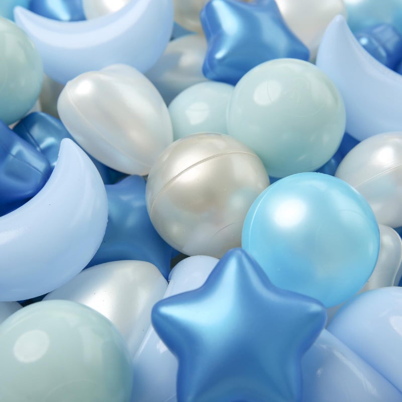 Trendplay Star Ball Ball Balls 100 قطعة مجموعة: مزيج نابض بالحياة من الأشكال - مزيج أشكال النجوم للأطفال المثالية للحفلات Playtime Pearl Blue+Pearl Light+Gray+White - Image 5