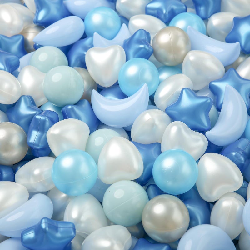 Trendplay Star Ball Ball Balls 100 قطعة مجموعة: مزيج نابض بالحياة من الأشكال - مزيج أشكال النجوم للأطفال المثالية للحفلات Playtime Pearl Blue+Pearl Light+Gray+White - Image 1